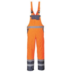   Portwest S488 Hi-Vis vízálló jól láthatósági munkavédelmi kantáros esőnadrág - Narancs/Navy
