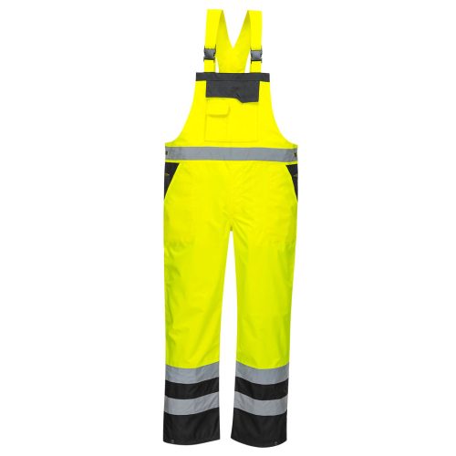 Portwest S488 Hi-Vis vízálló jól láthatósági munkavédelmi kantáros esőnadrág - Narancs/Navy