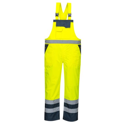 Portwest S488 Hi-Vis vízálló jól láthatósági munkavédelmi kantáros esőnadrág - Narancs/Navy