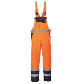   Portwest S489 Hi-Vis bélelt vízálló jól láthatósági munkavédelmi kantáros nadrág - Narancs