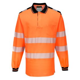   Portwest T184 Hi-Vis vasúti jól láthatósági munkavédelmi hosszú ujjú pólóing - Narancs/Fekete