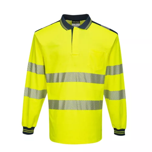 Portwest T184 Hi-Vis vasúti jól láthatósági munkavédelmi hosszú ujjú pólóing - Narancs/Fekete