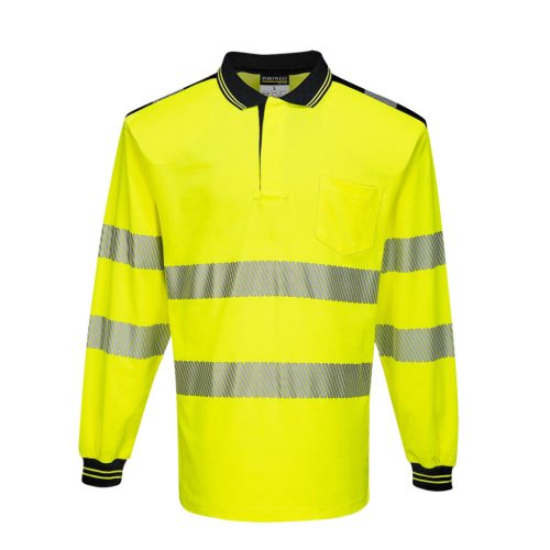 Portwest T184 Hi-Vis vasúti jól láthatósági munkavédelmi hosszú ujjú pólóing - Sárga/Fekete