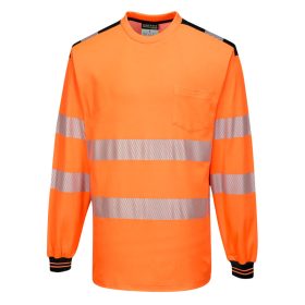   Portwest T185 Hi-Vis vasúti jól láthatósági munkavédelmi hosszú ujjú póló - Narancs/Fekete