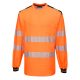 Portwest T185 Hi-Vis vasúti jól láthatósági munkavédelmi hosszú ujjú póló - Narancs/Fekete