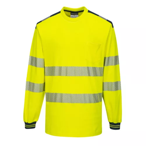 Portwest T185 Hi-Vis vasúti jól láthatósági munkavédelmi hosszú ujjú póló - Narancs/Fekete