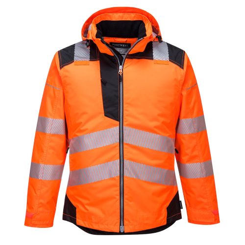 Portwest T400 Hi-Vis vízálló jól láthatósági munkavédelmi télikabát - Narancs/Fekete
