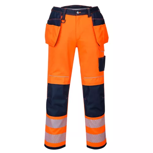Portwest T501 Hi-Vis Holster Texpel bevonatú jól láthatósági lengőzsebes munkásnadrág - Narancs/Fekete