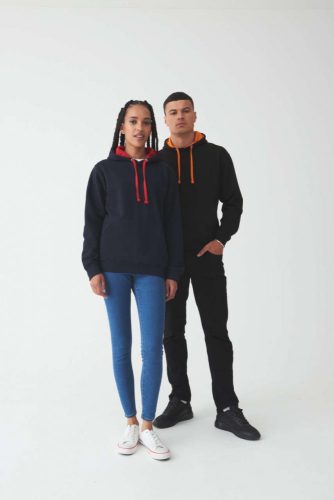 Just Hoods AWJH003 Varsity pamut kapucnis pulóver - New French Navy/Fire Red