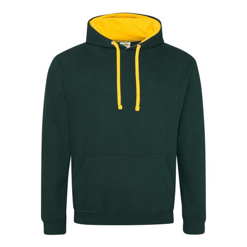 Just Hoods AWJH003 Varsity pamut kapucnis pulóver - Forest Green/Gold