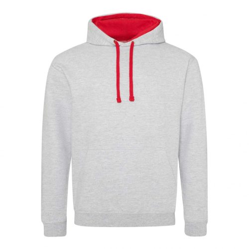 Just Hoods AWJH003 Varsity pamut kapucnis pulóver - Heather Grey/Fire Red
