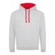 Just Hoods AWJH003 Varsity pamut kapucnis pulóver - Heather Grey/Fire Red