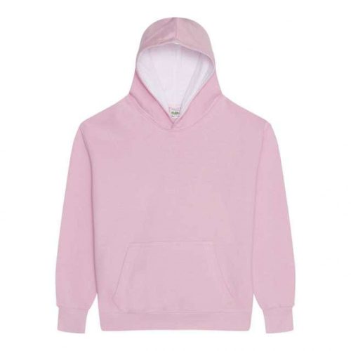 Just Hoods AWJH003J Varsity gyerek pamut kapucnis pulóver - Baby Pink/Arctic White