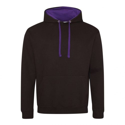 Just Hoods AWJH003 Varsity pamut kapucnis pulóver - Jet Black/Purple