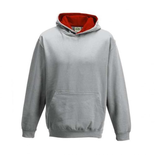 Just Hoods AWJH003J Varsity gyerek pamut kapucnis pulóver - Heather Grey/Fire Red