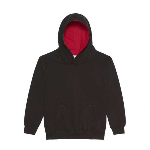Just Hoods AWJH003J Varsity gyerek pamut kapucnis pulóver - Jet Black/Fire Red