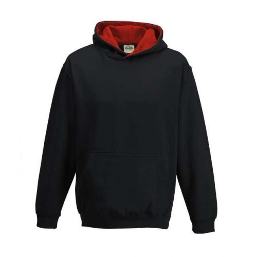 Just Hoods AWJH003J Varsity gyerek pamut kapucnis pulóver - Jet Black/Fire Red