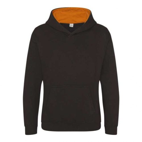 Just Hoods AWJH003J Varsity gyerek pamut kapucnis pulóver - Jet Black/Orange Crush