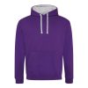 Just Hoods AWJH003 Varsity pamut kapucnis pulóver - Purple/Heather Grey