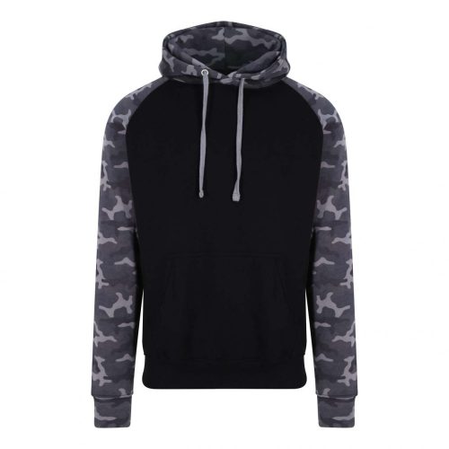 Just Hoods AWJH009 Baseball pamut kapucnis pulóver - Solid Black/Black Camo