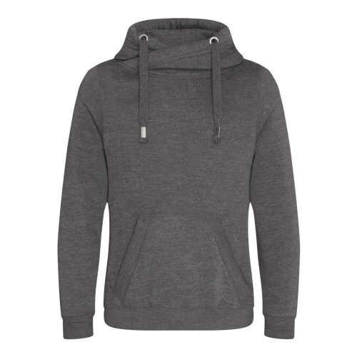 Just Hoods AWJH021 pamut keresztpántos nyakú kapucnis pulóver - Charcoal