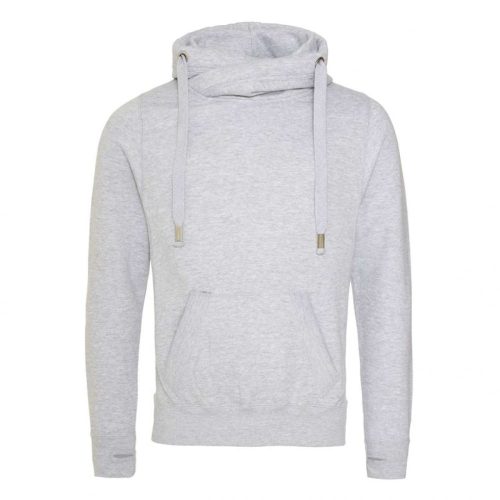 Just Hoods AWJH021 pamut keresztpántos nyakú kapucnis pulóver - Heather Grey