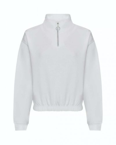 Just Hoods AWJH037 női pamut rövid 1/4 cipzáros galléros pulóver - Arctic White