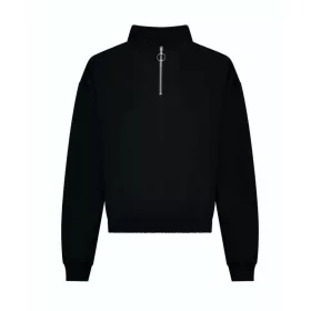   Just Hoods AWJH037 női pamut rövid 1/4 cipzáros galléros pulóver - Deep Black