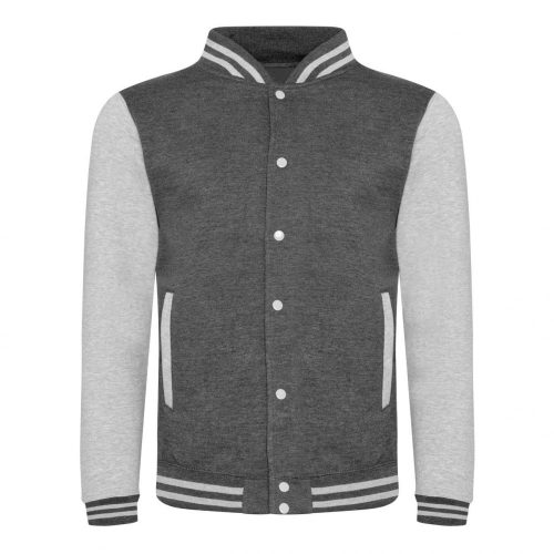 Just Hoods AWJH043 Varsity férfi pamut dzseki - Charcoal/Heather Grey