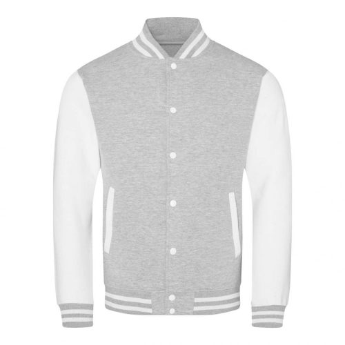 Just Hoods AWJH043 Varsity férfi pamut dzseki - Heather Grey/White