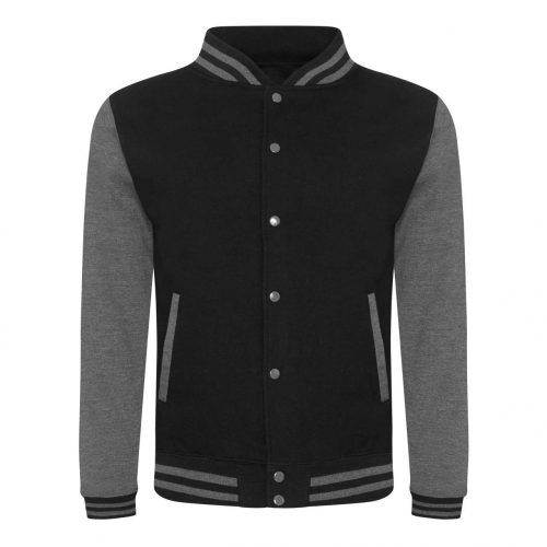 Just Hoods AWJH043 Varsity férfi pamut dzseki - Jet Black/Charcoal