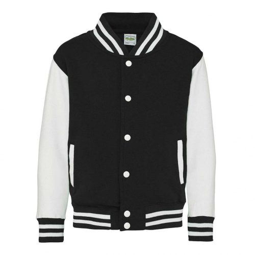 Just Hoods AWJH043J Varsity gyerek pamut patentos pulóver - Jet Black/White