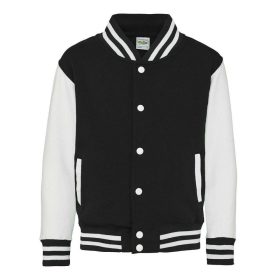   Just Hoods AWJH043J Varsity gyerek pamut patentos pulóver - Jet Black/White
