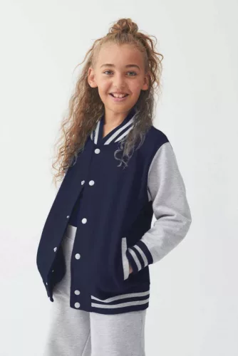 Just Hoods AWJH043J Varsity gyerek pamut patentos pulóver - Jet Black/White
