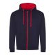 Just Hoods AWJH053 Varsity pamut cipzáros kapucnis pulóver - New French Navy/Fire Red