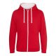 Just Hoods AWJH053 Varsity pamut cipzáros kapucnis pulóver - Fire Red/Arctic White