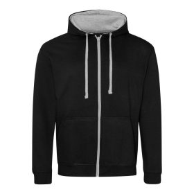   Just Hoods AWJH053 Varsity pamut cipzáros kapucnis pulóver - Jet Black/Heather Grey