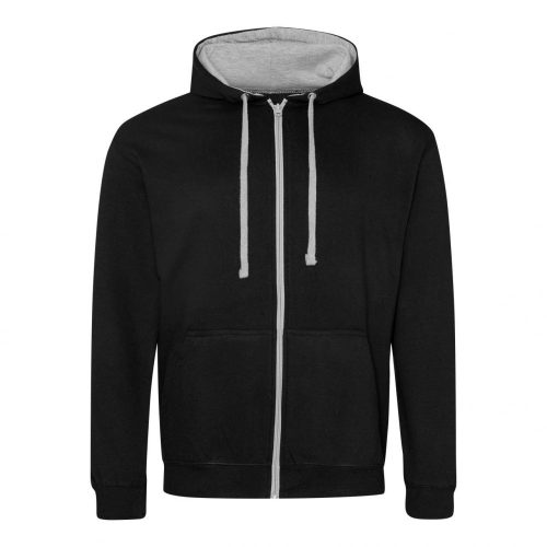 Just Hoods AWJH053 Varsity pamut cipzáros kapucnis pulóver - Jet Black/Heather Grey