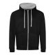 Just Hoods AWJH053 Varsity pamut cipzáros kapucnis pulóver - Jet Black/Heather Grey