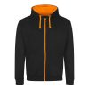 Just Hoods AWJH053 Varsity pamut cipzáros kapucnis pulóver - Jet Black/Orange Crush