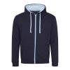 Just Hoods AWJH053 Varsity pamut cipzáros kapucnis pulóver - New French Navy/Sky Blue