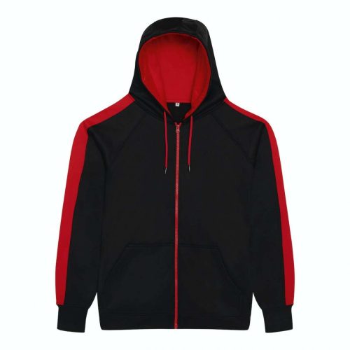 Just Hoods AWJH066 Sports cipzáros kapucnis pulóver - Jet Black/Fire Red