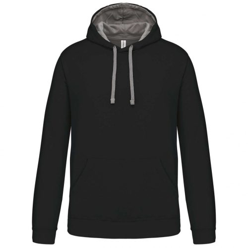 Kariban KA446 Contrast férfi pamut kapucnis pulóver - Black/Fine Grey