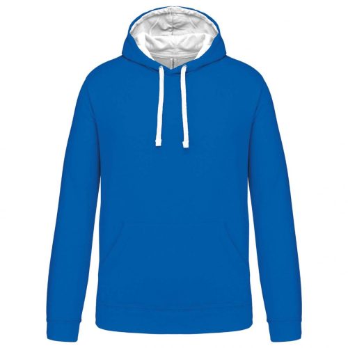 Kariban KA446 Contrast férfi pamut kapucnis pulóver - Light Royal Blue/White