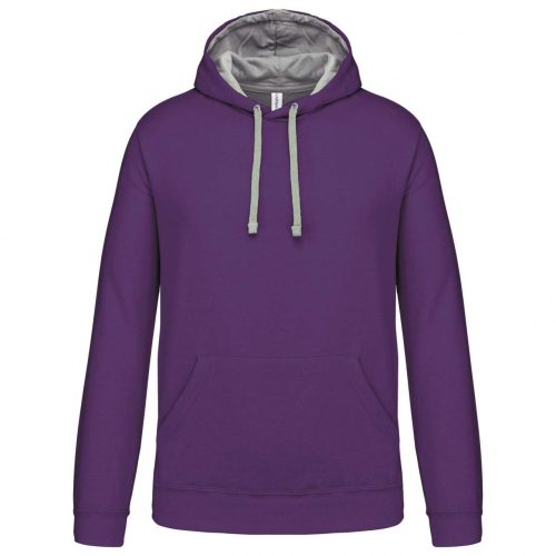 Kariban KA446 Contrast férfi pamut kapucnis pulóver - Purple/Oxford Grey