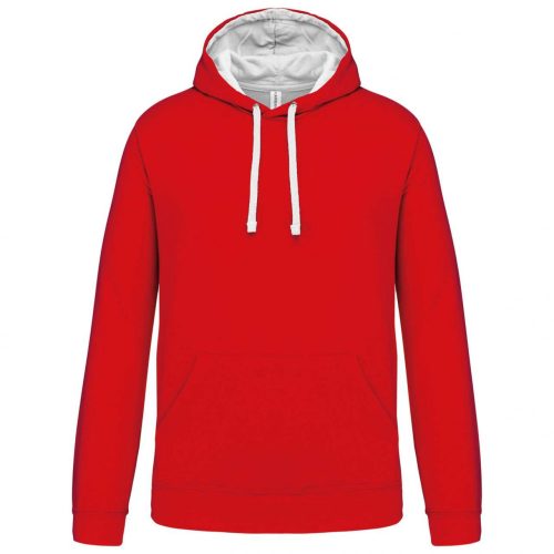Kariban KA446 Contrast férfi pamut kapucnis pulóver - Red/White