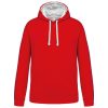 Kariban KA446 Contrast férfi pamut kapucnis pulóver - Red/White