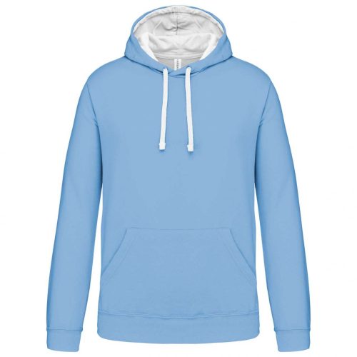 Kariban KA446 Contrast férfi pamut kapucnis pulóver - Sky Blue/White