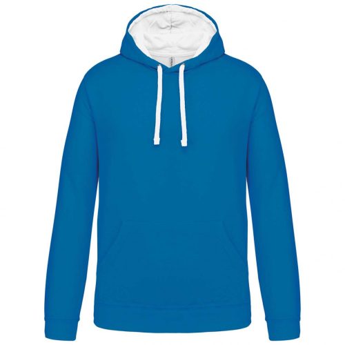 Kariban KA446 Contrast férfi pamut kapucnis pulóver - Tropical Blue/White