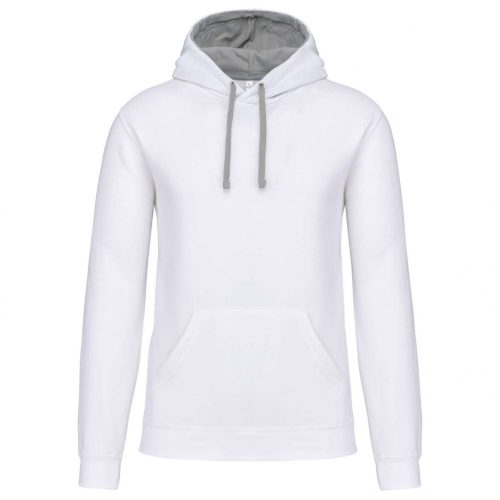 Kariban KA446 Contrast férfi pamut kapucnis pulóver - White/Fine Grey